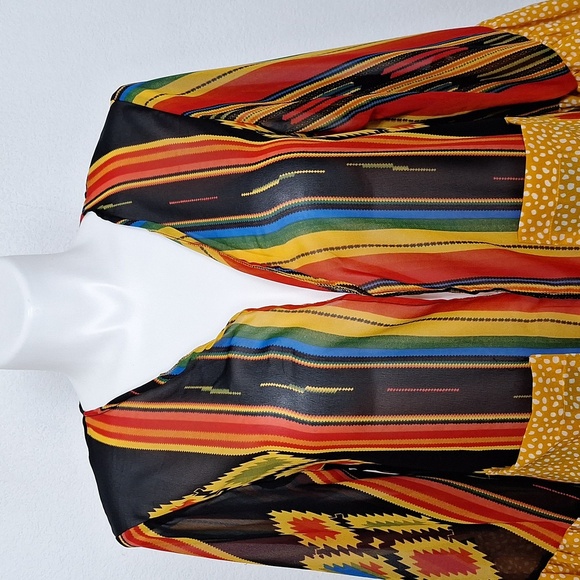 Multicolor Striped Bohemian Boho Hippie Bell Sleeve Kimono Duster Size L/XL - Picture 3 of 13